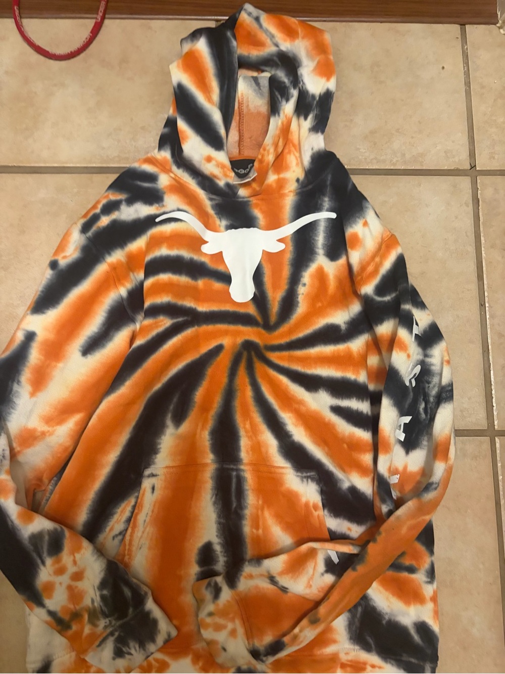 Youth Tie-Dye Hoodie with Texas Longhorn Graphic - Orange & Black